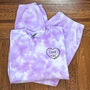 Adult XL 'Love You' Purple Tie-Dye Sweetheart Sweatshirt & Sweatpants Set
